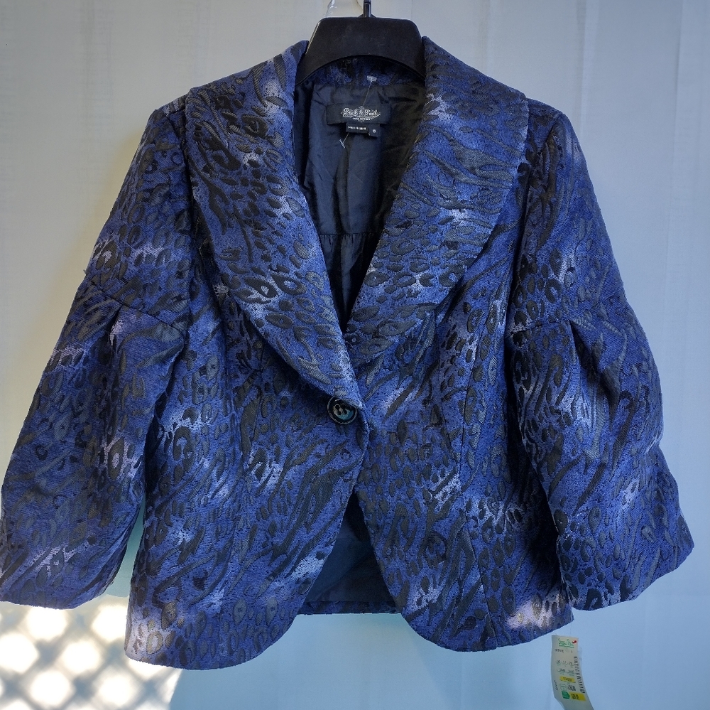 NWT Peck & Peck Women's Blue Lined 3/4 Sleeve Blazer One Button Sz 8